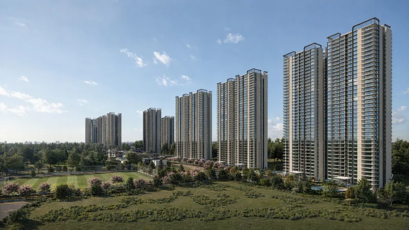 Nambiar District 25 Phase 3 towers above landscaped grounds, artistic impression